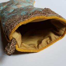 Luxury Christmas Stocking Fortuny Fabric Aquamarine & Silvery Gold Richelieu Pattern - Made in Italy - thumbnail 3