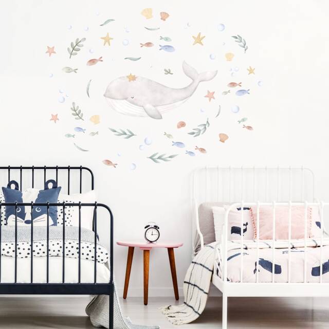 Dreamy Whale & Plants Wall Decals, Plastic-Free Kids Room Stickers - image 1