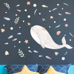 Dreamy Whale & Plants Wall Decals, Plastic-Free Kids Room Stickers - thumbnail 2