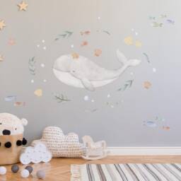 Dreamy Whale & Plants Wall Decals, Plastic-Free Kids Room Stickers - thumbnail 3