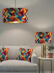 Handmade By Order Zigzag Patch Multicoloured Geometric Pattern Velvet Drum Lamp Shade Pendant Light All Shapes & Sizes Availabl - thumbnail 1
