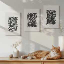 Set Of 3 Canvas Prints - Plant Patterns in Shades Black, Black & White Photo Print, Plants Flowers Wall Decor - thumbnail 2