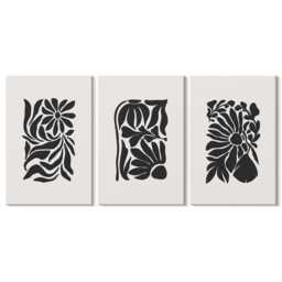 Set Of 3 Canvas Prints - Plant Patterns in Shades Black, Black & White Photo Print, Plants Flowers Wall Decor - thumbnail 1