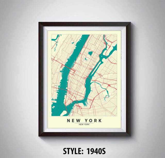 New York City Map Print 1940S Style, Travel Wall Art - image 1