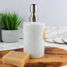 Sunflowers Ceramic Toothbrush Holder & Soap Dispenser Set - Refillable Yellow Floral 2 Piece Bathroom Pump Bottle & Storage Pot Gift - thumbnail 3