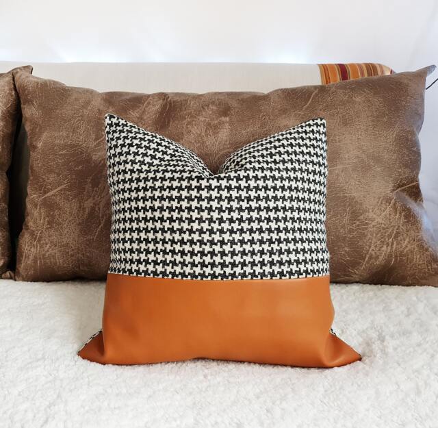 Crowbar Pattern Pillow Cover Burnt Orange Faux Leather, Bohemian Decor - 16x16'' - image 1