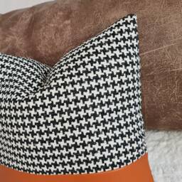 Crowbar Pattern Pillow Cover Burnt Orange Faux Leather, Bohemian Decor - 16x16'' - thumbnail 3