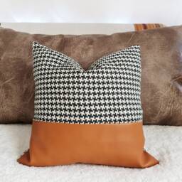 Crowbar Pattern Pillow Cover Burnt Orange Faux Leather, Bohemian Decor - 16x16'' - thumbnail 2