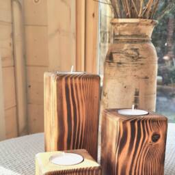 Set Of 3 Wooden Tea Light Holders - thumbnail 3
