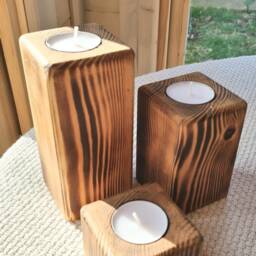 Set Of 3 Wooden Tea Light Holders - thumbnail 2