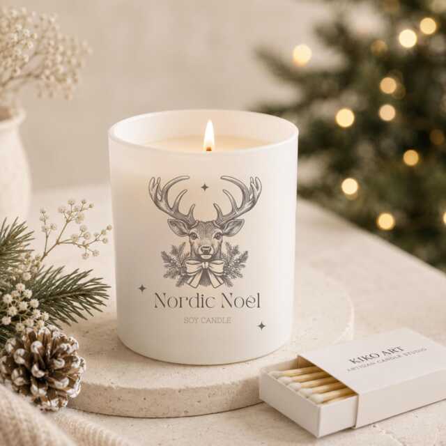 Christmas Engraved Candle - Deer White Matt Jar Cotton Wick Scents+- Your Wishes On The Back Of - image 1