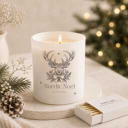 Christmas Engraved Candle - Deer White Matt Jar Cotton Wick Scents+- Your Wishes On The Back Of - thumbnail 1