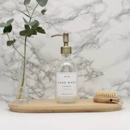 Clear Glass Soap Dispenser Bottle Refillable With Brass Pump, Choice Of Waterproof Labels - thumbnail 3