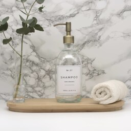 Clear Glass Soap Dispenser Bottle Refillable With Brass Pump, Choice Of Waterproof Labels - thumbnail 2