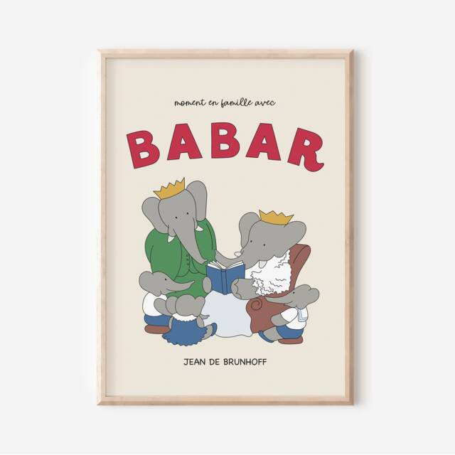 Babar The Elephant Family Print, Babar, Nursery Kids Bedroom, Girl, Boy, Playroom Wall Art, Unframed, A1/A2/A3/A4/A5, Quote Print - image 1