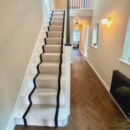 Herringbone Chalk Beige Wool Stair Runner With 100% Black Cotton Border - thumbnail 2