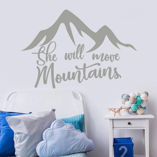 Wall Decal Quote - She Will Move Mountains Mountain Sticker Adventure Nursery Decor Girl Nursey Dm113 - image 1