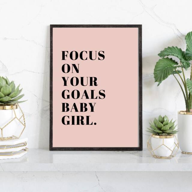 Motivational Quotes, Focus On Your Goals Print, Typography Blush Pink Wall Art, Home Office Decor, Dorm Inspirational Quote - image 1
