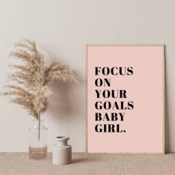 Motivational Quotes, Focus On Your Goals Print, Typography Blush Pink Wall Art, Home Office Decor, Dorm Inspirational Quote - thumbnail 2
