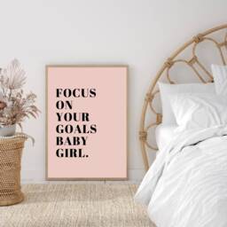 Motivational Quotes, Focus On Your Goals Print, Typography Blush Pink Wall Art, Home Office Decor, Dorm Inspirational Quote - thumbnail 3