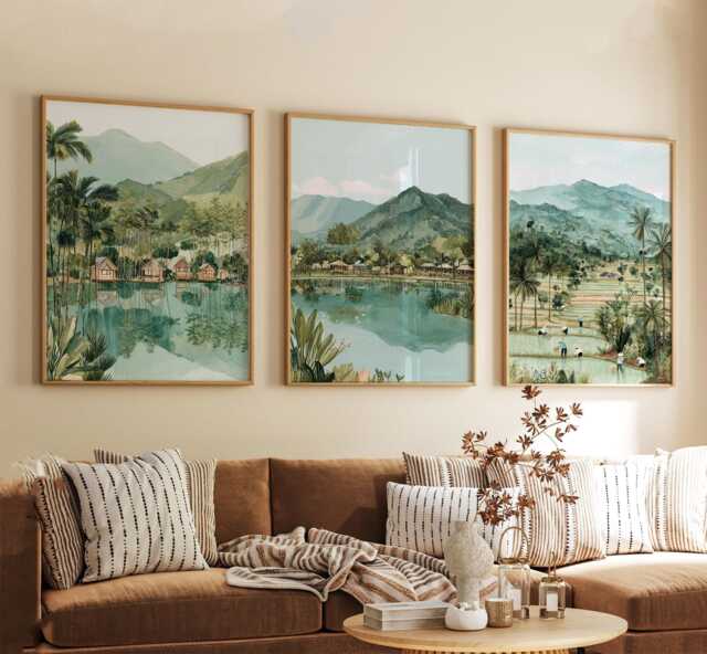 Chiang Mai Thailand Poster Set Of 3, Vintage Inspired Temple Landscape Wall Art, Neutral Asian Travel Prints - image 1