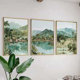 Chiang Mai Thailand Poster Set Of 3, Vintage Inspired Temple Landscape Wall Art, Neutral Asian Travel Prints - thumbnail 3