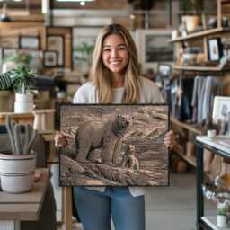 Polar Bear Wall Art - Nature & Animal Inspired, Engraved Wood Lithograph Illustration, Large Painting, Alaska Wildlife Camp Print - thumbnail 2