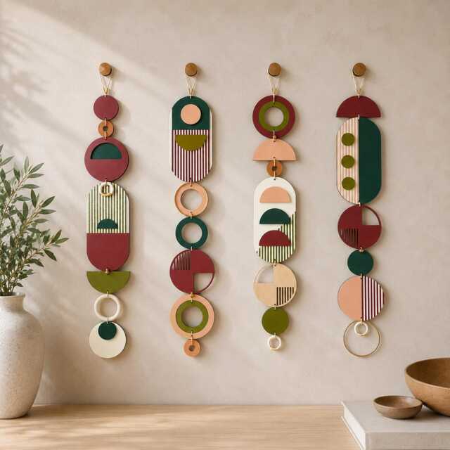 Geometric Wall Hanging - Colorful Mid-Century Modern Wood Art Bauhaus Mcm Home Decor - image 1