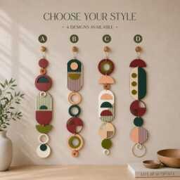 Geometric Wall Hanging - Colorful Mid-Century Modern Wood Art Bauhaus Mcm Home Decor - thumbnail 2