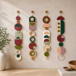 Geometric Wall Hanging - Colorful Mid-Century Modern Wood Art Bauhaus Mcm Home Decor - thumbnail 1