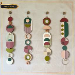 Geometric Wall Hanging - Colorful Mid-Century Modern Wood Art - thumbnail 2