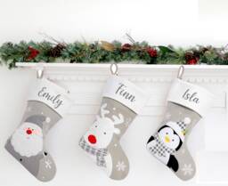 Personalised Christmas Stocking, Santa, Reindeer, Penguin, Snowman - thumbnail 1