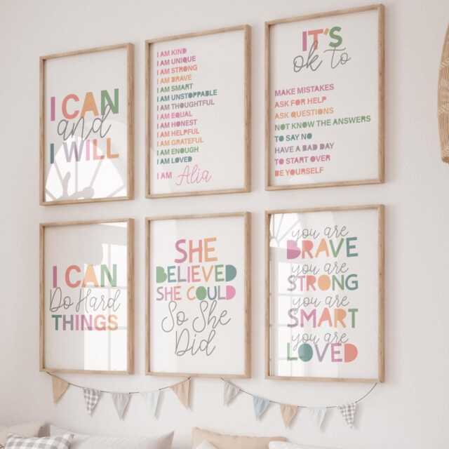 Set Of 6 Affirmation Prints, Girls Bedroom Decor, Motivational Rainbow Nursery Wall Art, Playroom Colourful - image 1