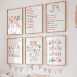 Set Of 6 Affirmation Prints, Girls Bedroom Decor, Motivational Rainbow Nursery Wall Art, Playroom Colourful - thumbnail 1
