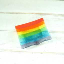 Rainbow Fused Glass Soap Dish With Draining Spout For Vibrant Bathroom Decor - 13x10cm - Handmade By Artist Matt Adkins in Dorset, UK - thumbnail 4