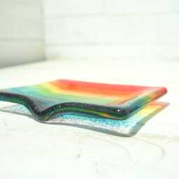 Rainbow Fused Glass Soap Dish With Draining Spout For Vibrant Bathroom Decor - 13x10cm - Handmade By Artist Matt Adkins in Dorset, UK - thumbnail 3