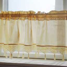 Beige Crochet Kitchen Curtain Farmhouse Tassel Valance - thumbnail 1