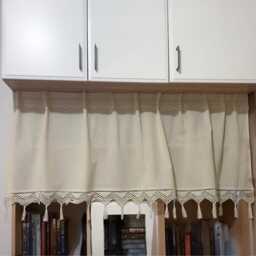 Beige Crochet Kitchen Curtain Farmhouse Tassel Valance - thumbnail 2