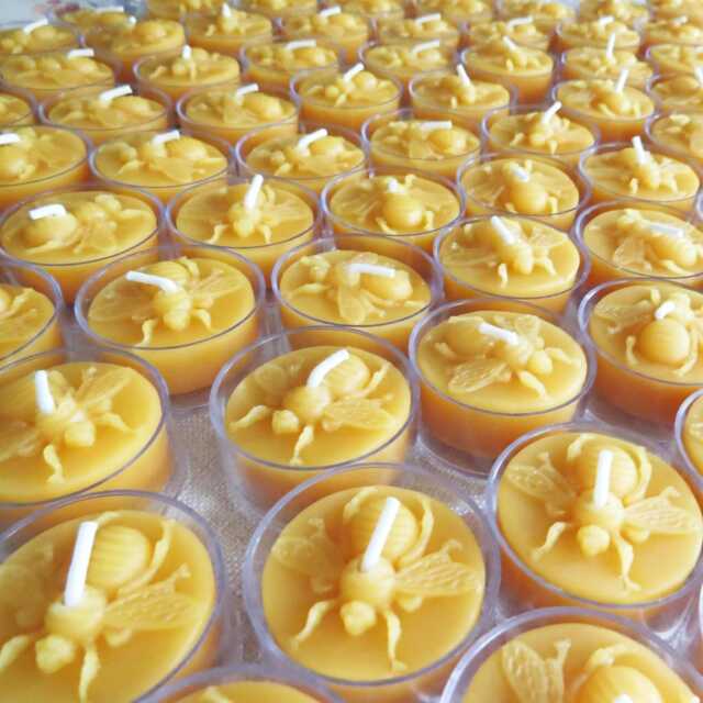 Honey Bee Tealight Beeswax Candles Bulk 100% Natural Usa Handmade Tea Lights Sets 6-500, Wedding Event Party Favors With Holders Cotton Wick - image 1