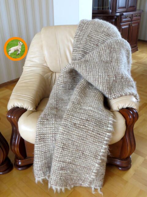 Handmade Wool Blanket Beige Woven Bedspread, Queen Size - image 1