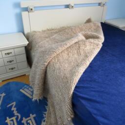 Handmade Wool Blanket Beige Woven Bedspread, Queen Size - thumbnail 3