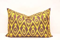 Gold Ikat Pillow Cover, Handloom Woven, Accent Throw - 14x23 Inches - thumbnail 1