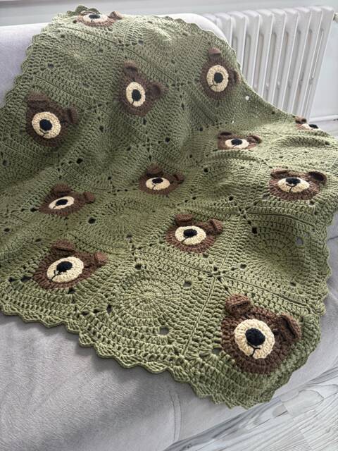 Teddy Bear Baby Shower Gift, Hairloom Blanket, Wrap Crochet Animal Stroller, Unique Nursery Decor, Coton Toddler Throw - image 1