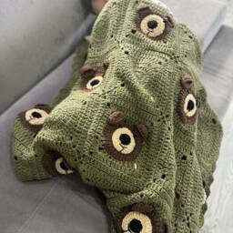 Teddy Bear Baby Shower Gift, Hairloom Blanket, Wrap Crochet Animal Stroller, Unique Nursery Decor, Coton Toddler Throw - thumbnail 2