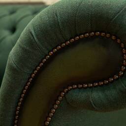 Handmade Emerald Green Herringbone Wool With Antique Leather 3 Seater Chesterfield Sofa - thumbnail 3