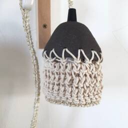 Handcrafted Portable Lamp Made Of Clay & Macrame - thumbnail 2