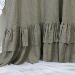 Dark Linen Curtains With Double Layers Of Mermaid Long Ruffles, Farm House Style, Ruffled Curtains, Extra Long Shabby Chic - thumbnail 2