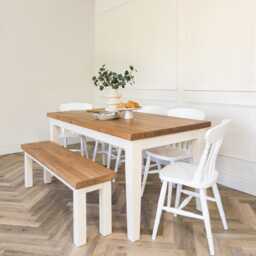 7Ft Rustic Pine Tapered Leg Dining Table Set With Matching Bench & 2 Drawers. Customisable Tapered Leg Dining Table Set - thumbnail 2