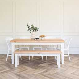 7Ft Rustic Pine Tapered Leg Dining Table Set With Matching Bench & 2 Drawers. Customisable Tapered Leg Dining Table Set - thumbnail 3