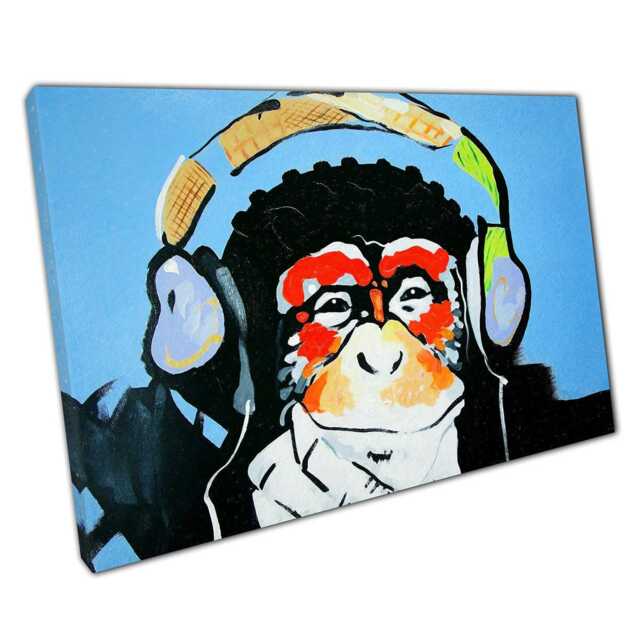 Banksy Dj Gorilla Canvas Urban Graffiti Wall Art For Home, Office, Living Room Decor - image 1